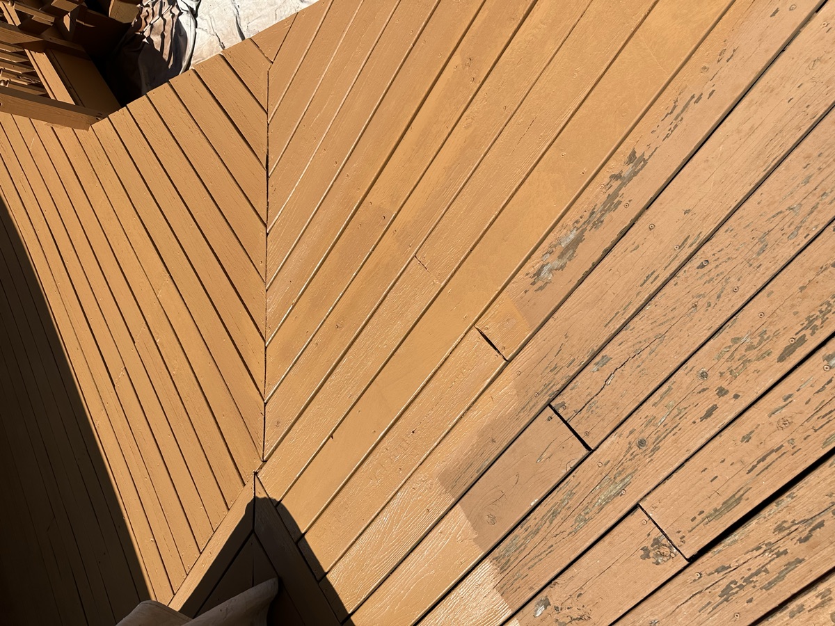 Weathered deck before staining by J&B Painting