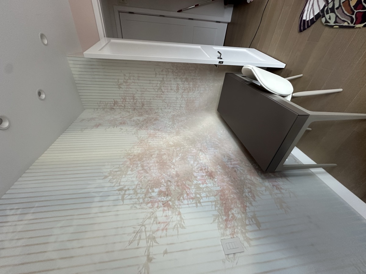 Cherry blossom wallpaper mural with desk area
