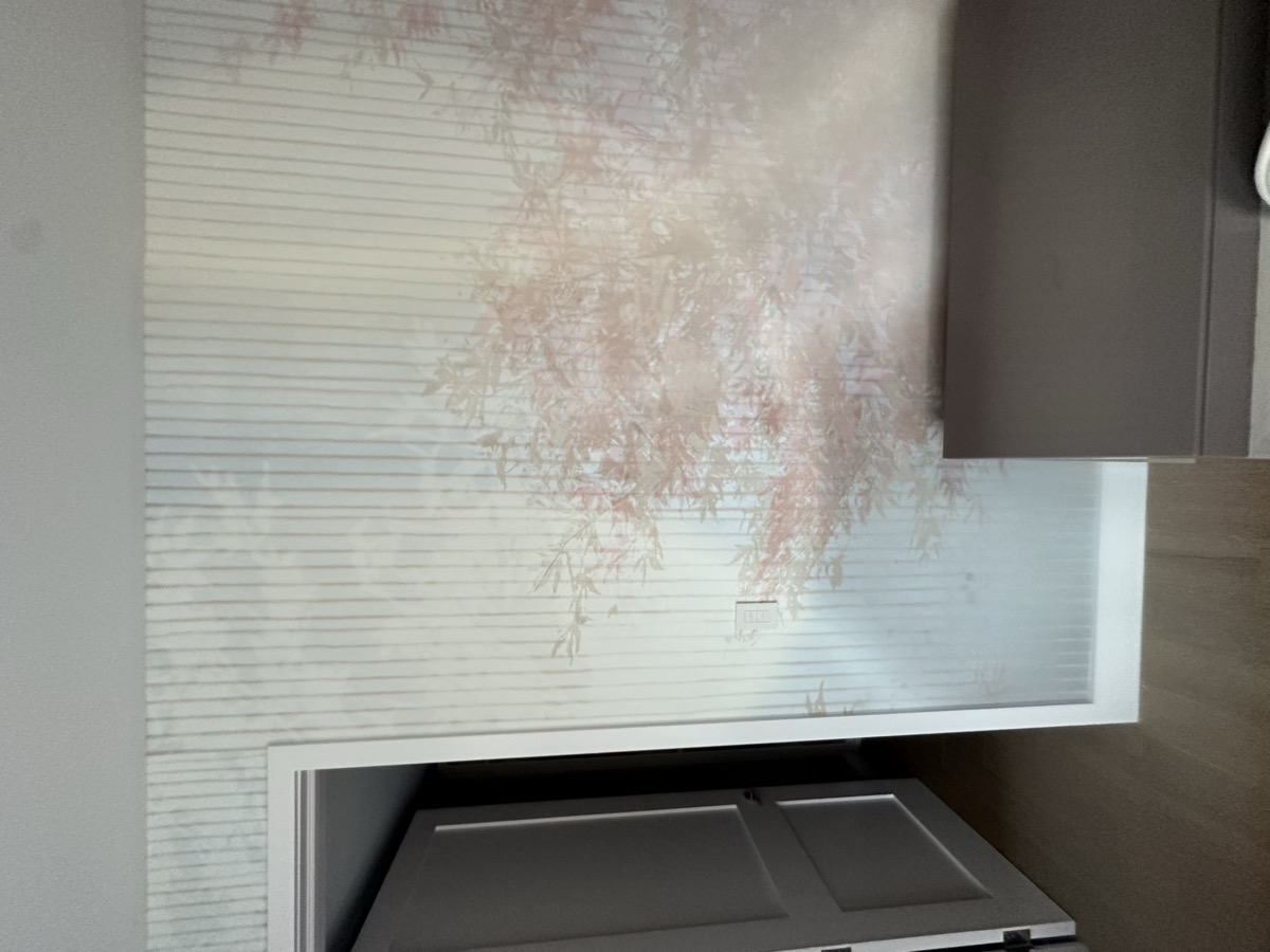Cherry blossom wallpaper mural installation, close-up